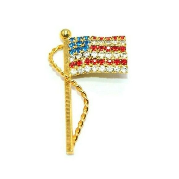 Vintage Jewelry - Red White Blue Rhinestone Patriotic AMERICAN FLAG